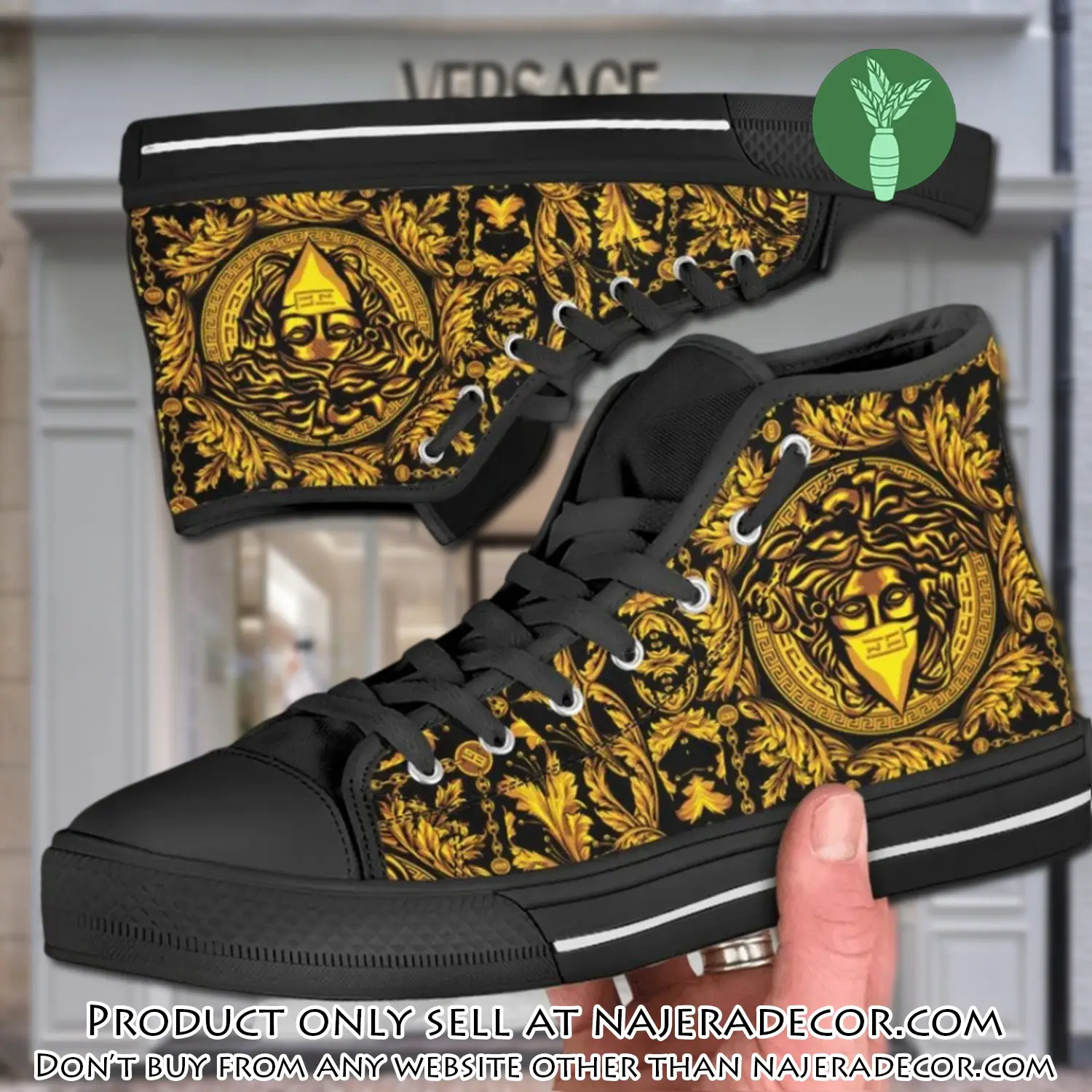 Versace medusa black gold high top canvas shoes luxury brand gifts for men women njr2300078